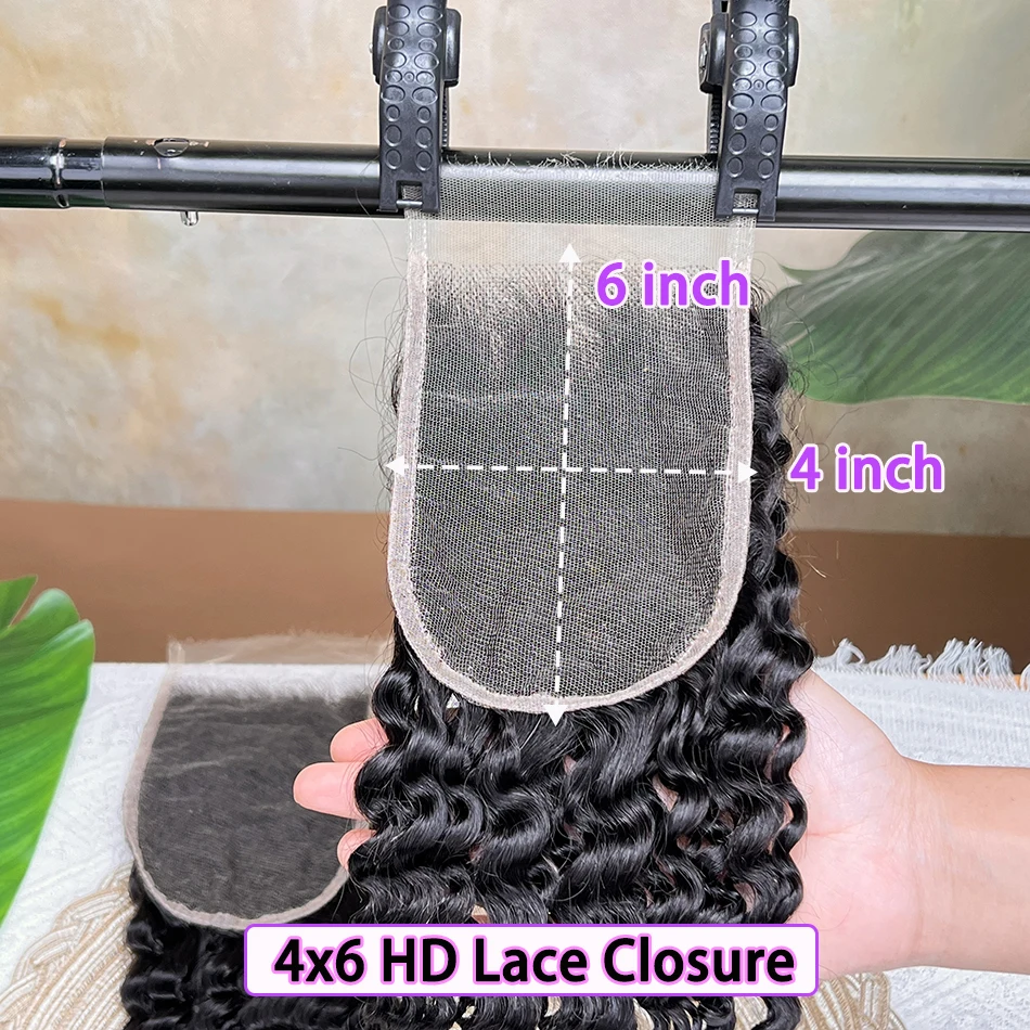4x6 HD غير مرئية الدانتيل إغلاق غريب شعر بشري مجعد قبل قطعها ابيض عقدة اللون الأسود الطبيعي 100% الخام شعر بشري لعذراء