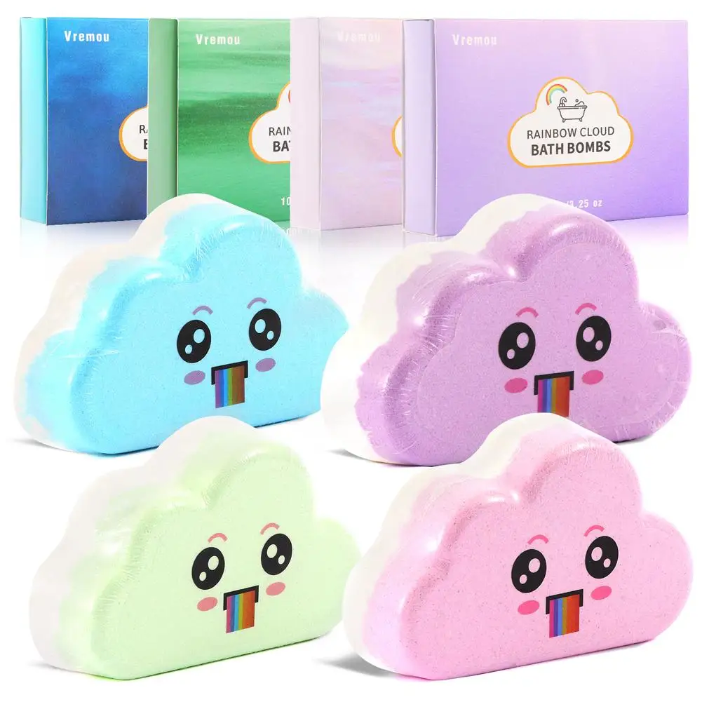 Rainbow Bath Bombs for Kids, Handmade Cloud Bubble Fizzy Spa Balls Kid Bath Bombs Relaxing Holiday Gift for Teens Girls Toddlers