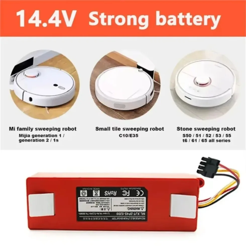 Replacement Battery for Xiaomi Roborock, Robotic Vacuum Cleaner, S55, S60, S65, S50, S51, S5 MAX, S6 Parts, 14.4V, 12800mAh