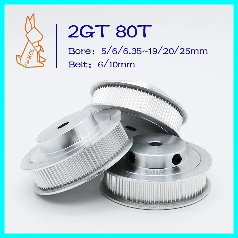 80Teeth GT2 Timing Pulley Bore 5/6/8~19/20/25mm 2M 80 Tooth Belt Width 6/10mm Synchronous Wheels 2GT Pulley 80T 3D Printer Parts