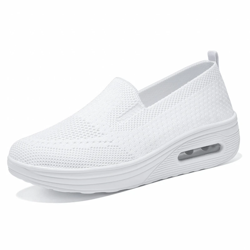Lightweight Air Cushion Women Knit Slip On Shoes Wedge Platform Non Slip Casual Walking Sneakers view 3