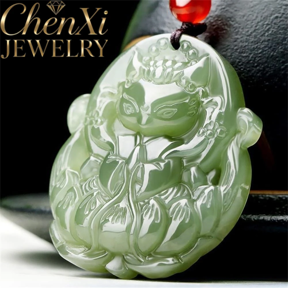 Natural Hetian Jade Little Fox Pendant Hand Carved Lucky Charm Mascot Luxury Fashion Jewelry Exquisite Collectible Ornament Gift