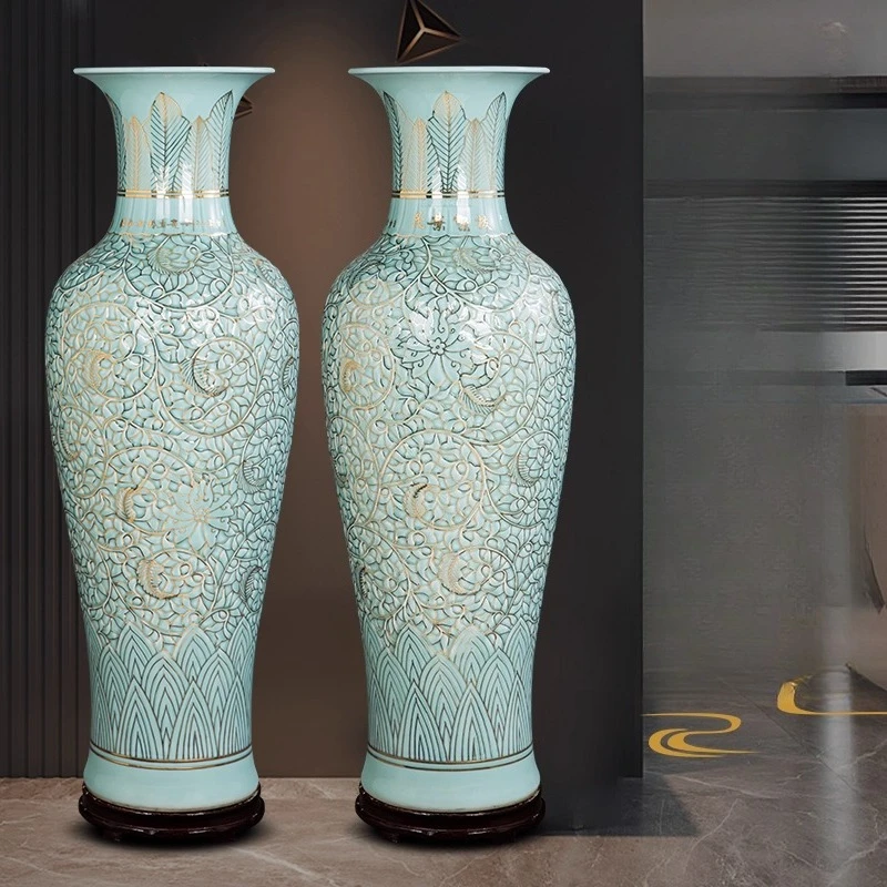 American Retro Ceramic Vase Modern Design Gold-traced Floor-standing Large Vases Living Room High-end Decorative Ornament FYVA
