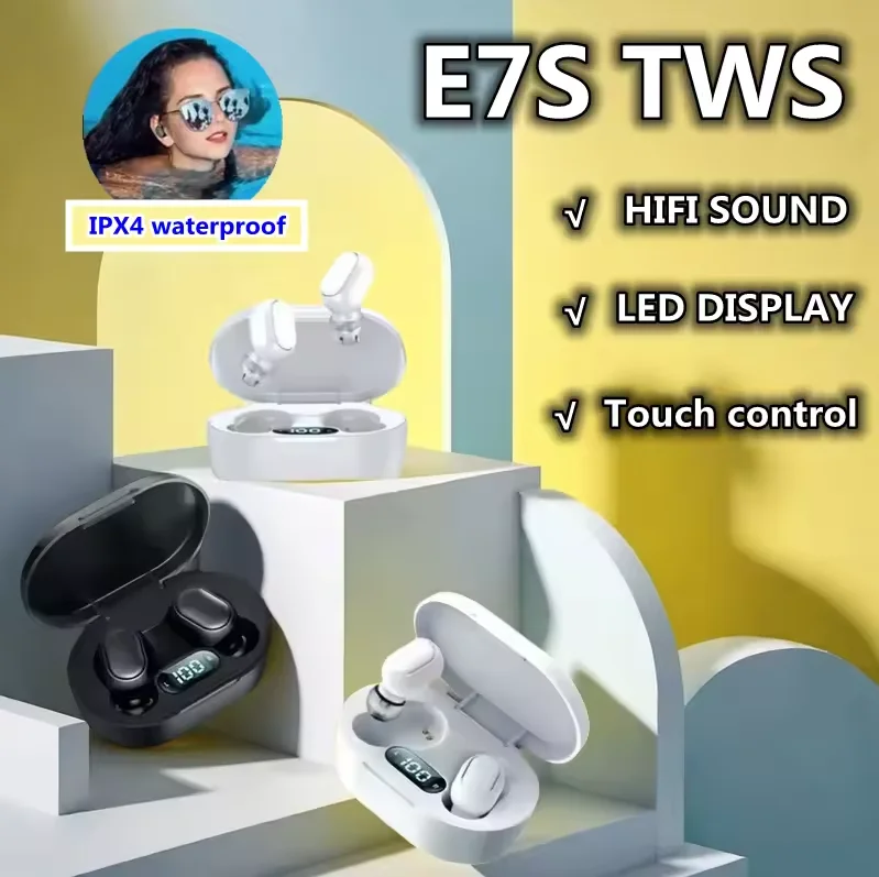 E7S TWS Wireless Headphones Bluetooth Earphone Control Sport Headset Waterproof Microphone Music Earphone Work On All Smartphone