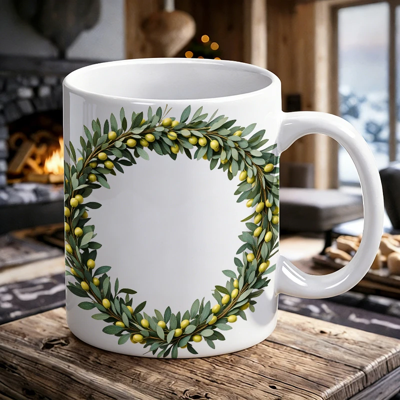 

Creative Olive Wreath Ceramic Mug, Coffee Cup, Milk Cup, Office Tea Cup, Drinking Cup, Fade-Resistant, Gift for Friends