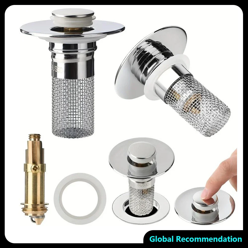 

Hassle-Free Stainless Steel Hair Catcher - Universal Pop-Up Sink Stopper, Anti-Clog Drain Protector Anti-Odor Seal for Bathroom