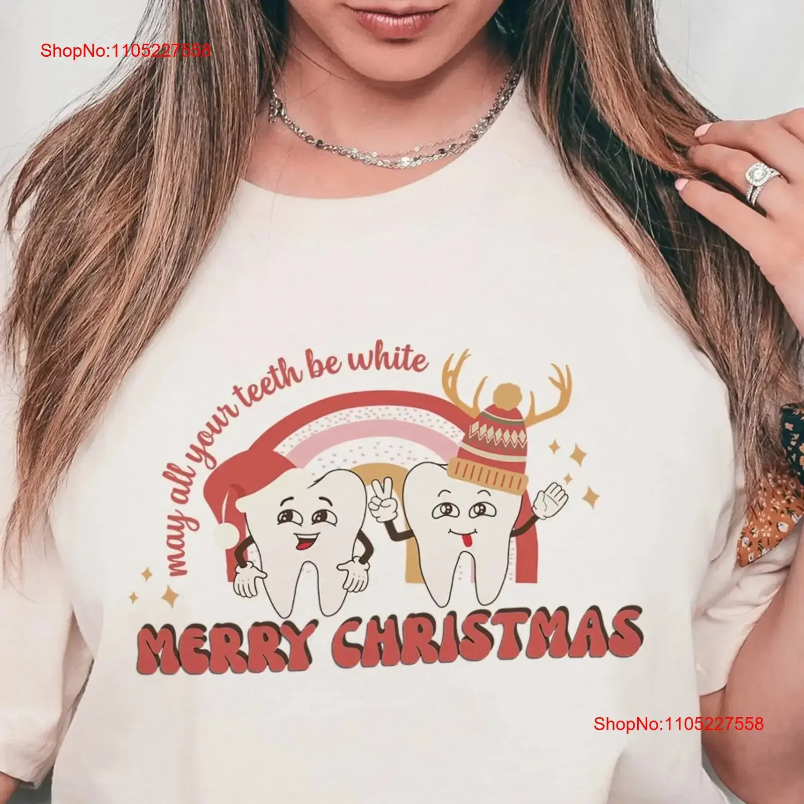 Dental Merry Christmas T Shirt Dentist AssistanT Holiday Rainbow Clothes Practitioner GifT vintage Washed homme Comfortable