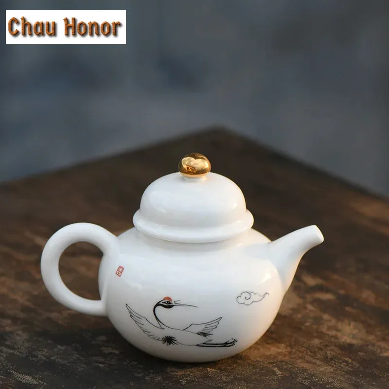 180ml White Jade Porcelain Teapot Handmade Leigh Michaels Art Teakettle With Strainers Kung Fu Tea Single Pots Gift Packaging
