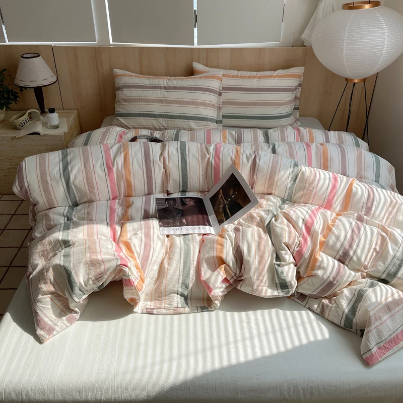 New Blogger Wind All Cotton Yarn-dyed Striped Check Washed Single Bed Cover Student Universal Duvet 200x230 220x240 Bedding