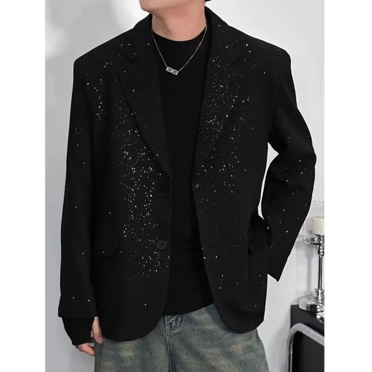 Men\'s Sparkling Sequins Suit Jacket, Fashionable Casual Suit, Spring and Autumn, New