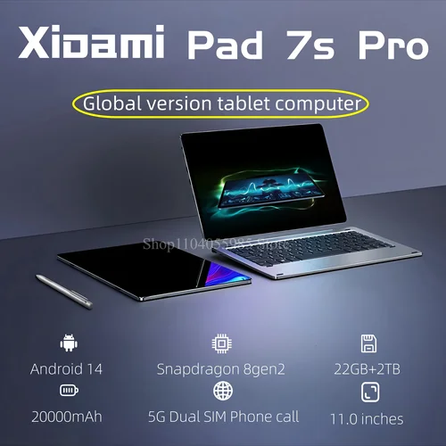 글로벌 버전 오리지널 샤오미 패드 7S 프로 태블릿, 11 인치 HD, 4K, 안드로이드 14, 22GB + 2T, 20000mAh, 5G 듀얼 SIM, 블루투스, 와이파이, GPS 태블릿