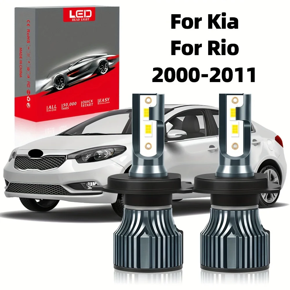 

Подходит для Kia Rio (2000-2011), H4, дальний и ближний свет, все в одном, 6000K, белая лампа, 400% яркость, высокая люминесцентность, Plug-N-Play, Турбовентилятор, 2 шт.