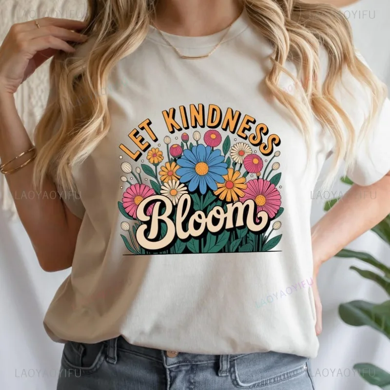 

Women's Clothing Bohemia style Bloom T-Shirt Floral Positive Sunshine Shirt Spring Flower Garden Tee Cotton Round Angel Tees