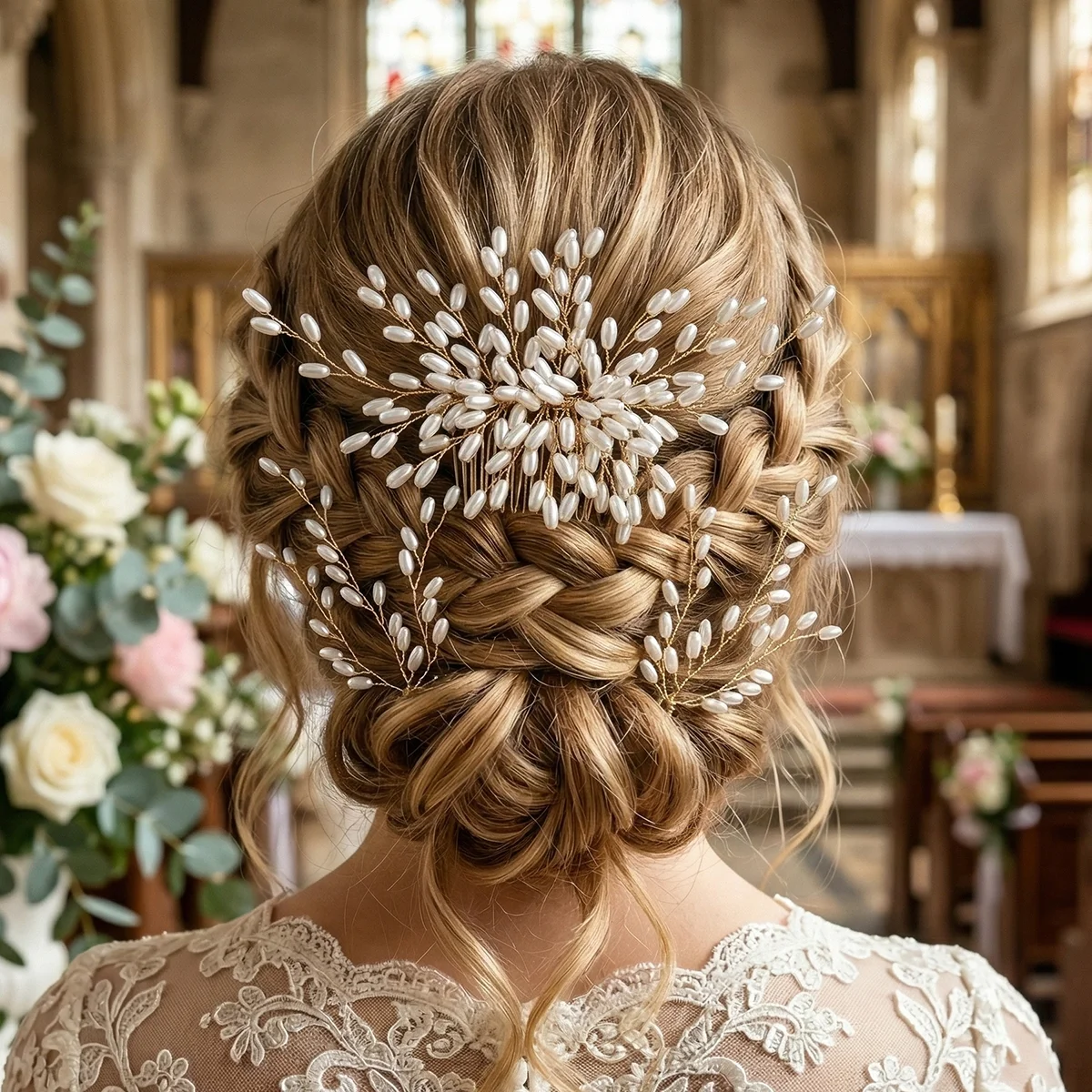 Korean Beautiful Bridal Headdress Handmade U-shaped Pearl Hairpin Set Vintage Bridal Wedding Hair Accessories Plate Hair Comb