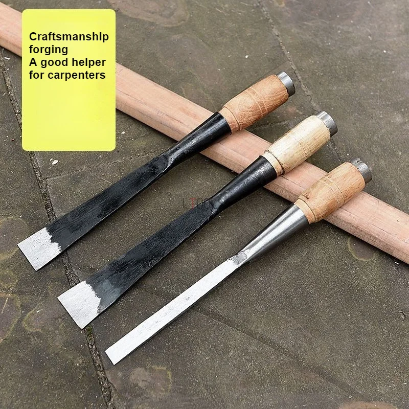 

A Complete Collection of Old-fashioned Flat Headed Shovels and Chiseling Tools for Woodworking and Carpentry with Flat Chisels