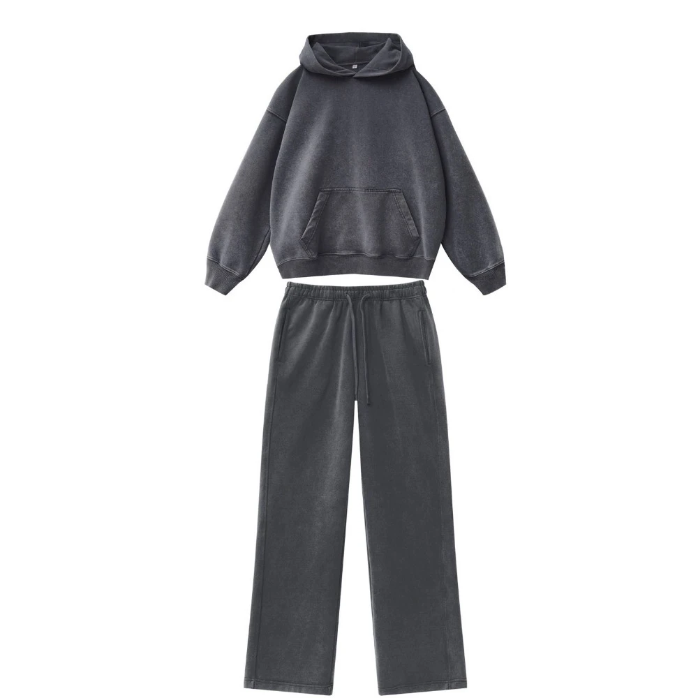 

Heavy Duty Wax Printed Hooded Sweatshirt and Pants Set Washed and Worn with Suede Lining, Autumn and Winter Styles Unisex