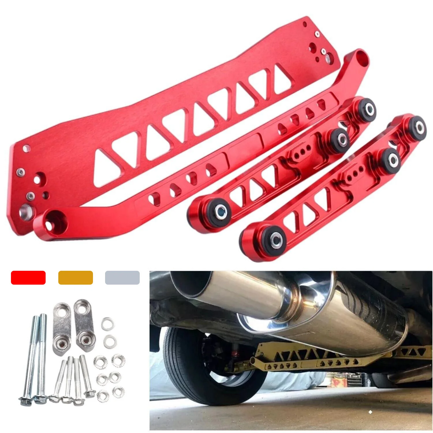 Billet Aluminium REAR SUBFRAME BRACE+TIE BAR+Rear Lower Control Arm For Honda Civic EG 92-95