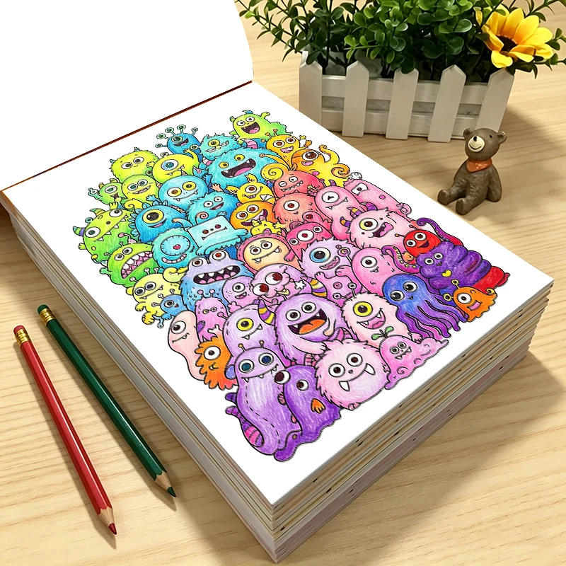 Cute Monster Little Doodles Sketch Trace Coloring Book Relaxation Anti‑Stress Doodle Art Trace & Color Activity Book for Adult