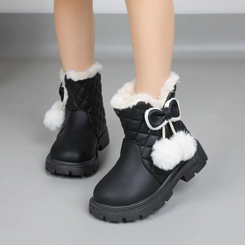 2026 Winter New Fleece Lined Girls Snow Boots Thermal Insulated Korean Style Cotton Ankle Boots for Kids