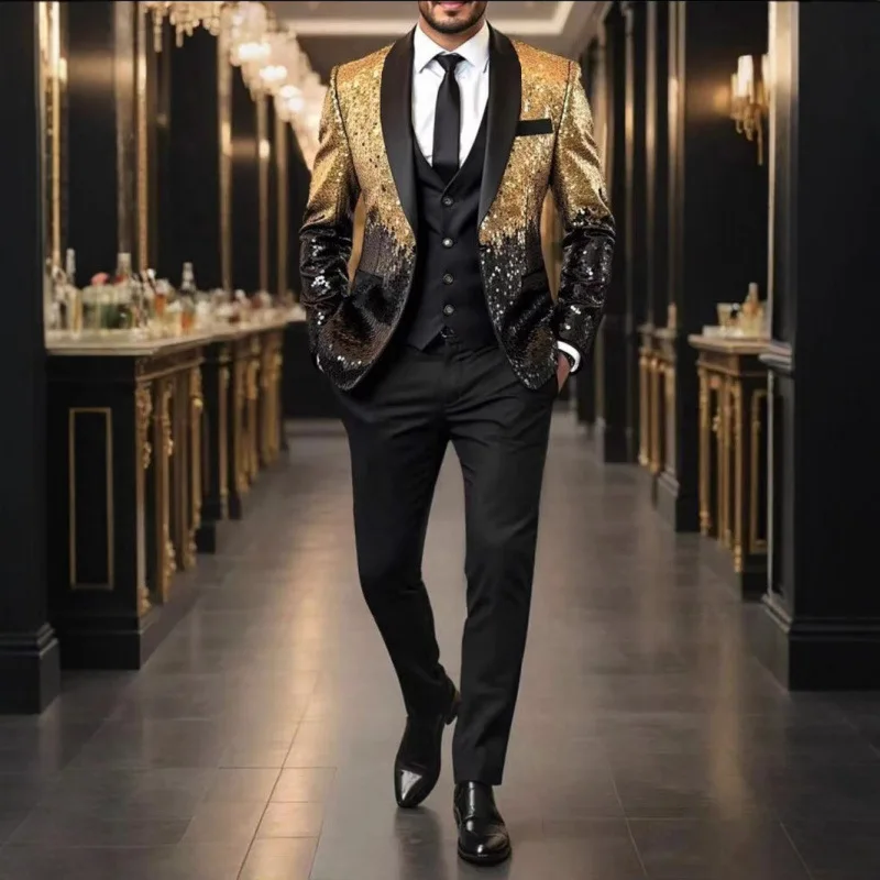 New Gradual Change Color Sequined Blazer Nightclub Bar Shiny Suit Stage Performance Dress