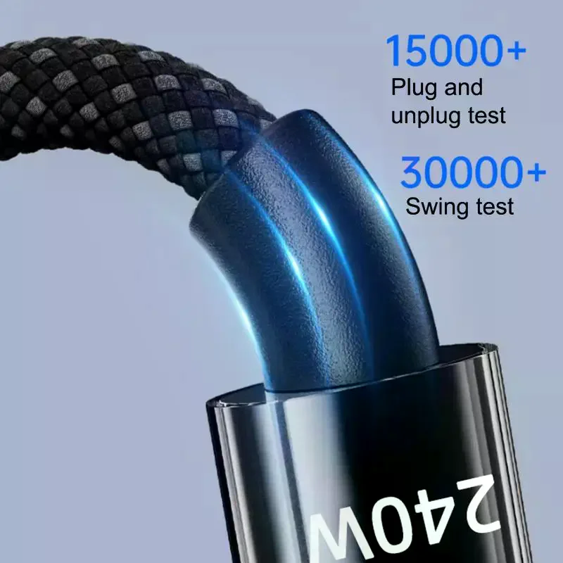 Nylon Type C USB Cable 240W Super Fast Charging USB C Phone Charger Data Line For Quick Charge Cables