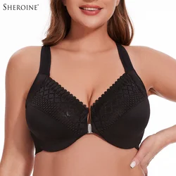 Sheroine Plus Size Front Closure Bra, Underwire Lace Full Coverage Unlined Bras for Women Racerback Support Comfort