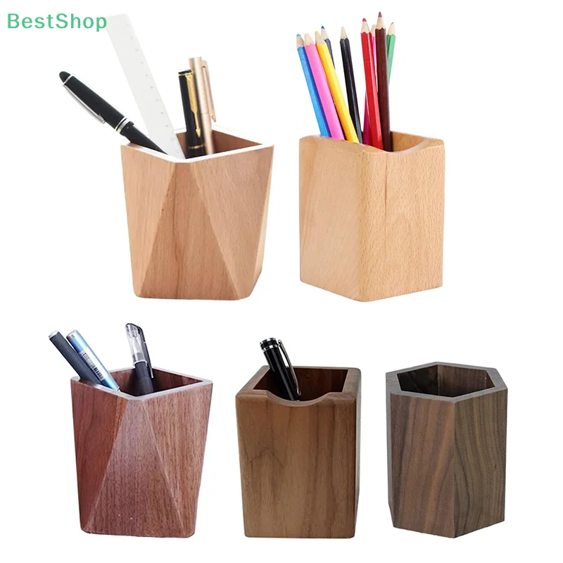 

Walnut Geometric Lines Desktop Storage Pen Holders Large Capacity Pen Holder Box Nordic Style Business Pencil Organizer