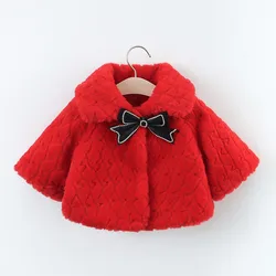 New Faux Fur Plush Girls Baby Jacket Keep Warm Outerwear Fashion Bow Little Princess Christmas Birthday Party Coat Kids Clothing