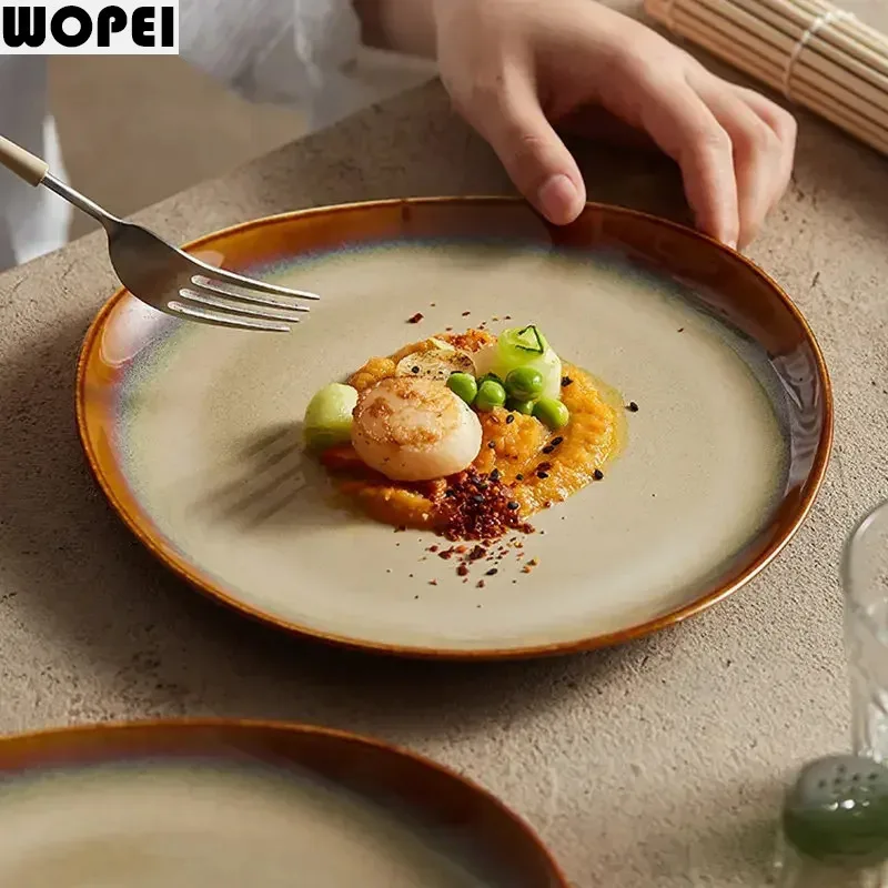 Irregular Kiln Changes Ceramic Plate Creative Steak Plate Dessert Snack Plate Salad Plates Artistic Conception Tableware