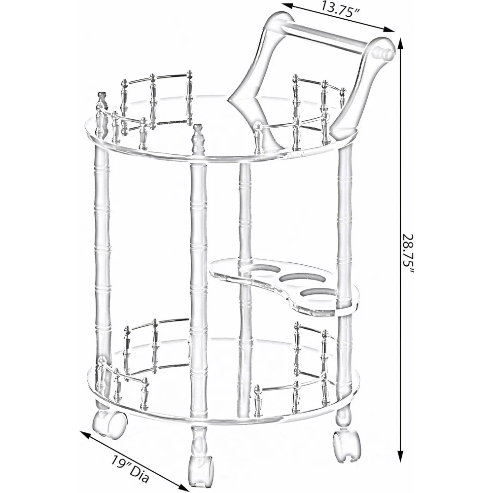 عربة تقديم خشبية مستديرة مع أرفف من طبقتين وعجلات دوارة، باللون الأبيض