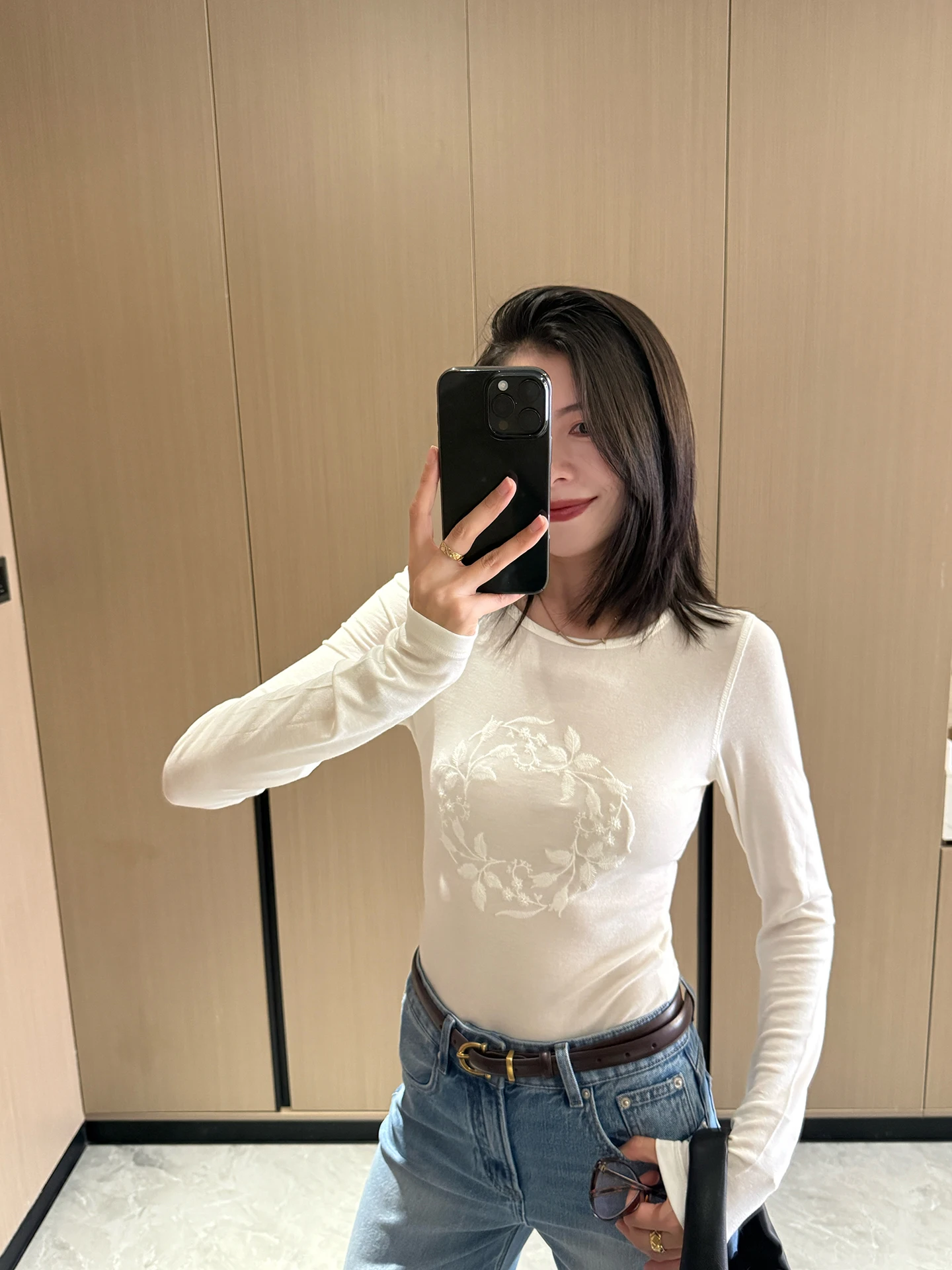 

Мягкая шелковая вязаная футболка с длинным рукавом, с вышитыми буквами, шерстяная базовая кофта, эластичная, для повседневной носки, с круглым вырезом