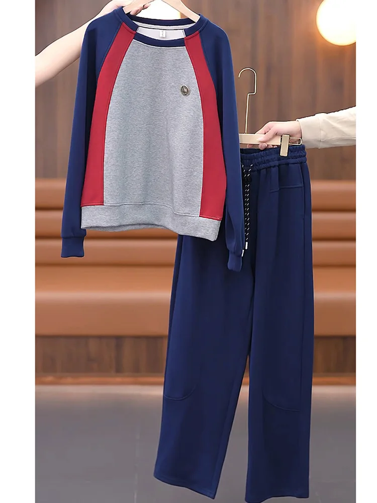 Sports Set Women's Spring and Autumn 2025 Fashion Loose Round Neck Top Casual Pants Age Reducing Two Piece Set