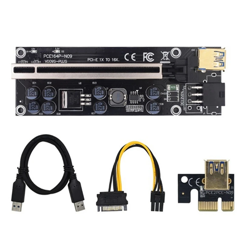 009S Plus Riser Card VER009S PCIE PCI-E PCI Express X16 GPU 6In Adapter Card 1X 16X Extender USB 3.0 Cable