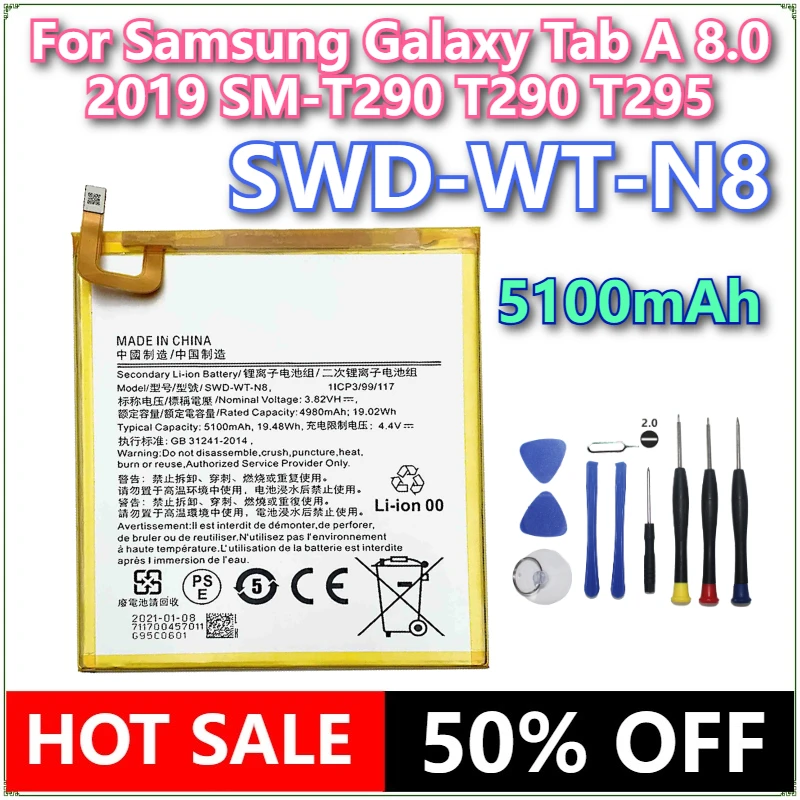 

Brand New SWD-WT-N8 5100mAh High Quality Replacement Battery For Samsung Galaxy Tab A 8.0 2019 SM-T290 T290 T295+Tools