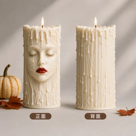 Devil's Column Candle Mold Halloween human face cylinder scented candle plaster silicone mold