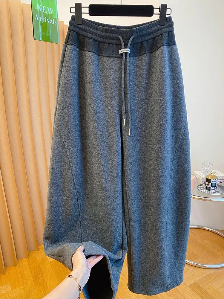 

Женские повседневные брюки с высокой талией и завязками, весенне-осенние, модные, ретро, свободные, утягивающие, широкие, прямые, в стиле «труба»