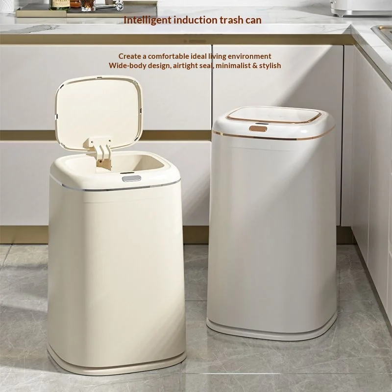 Intelligent induction open lid trash can household living room kitchen large capacity waterproof trash can with lid