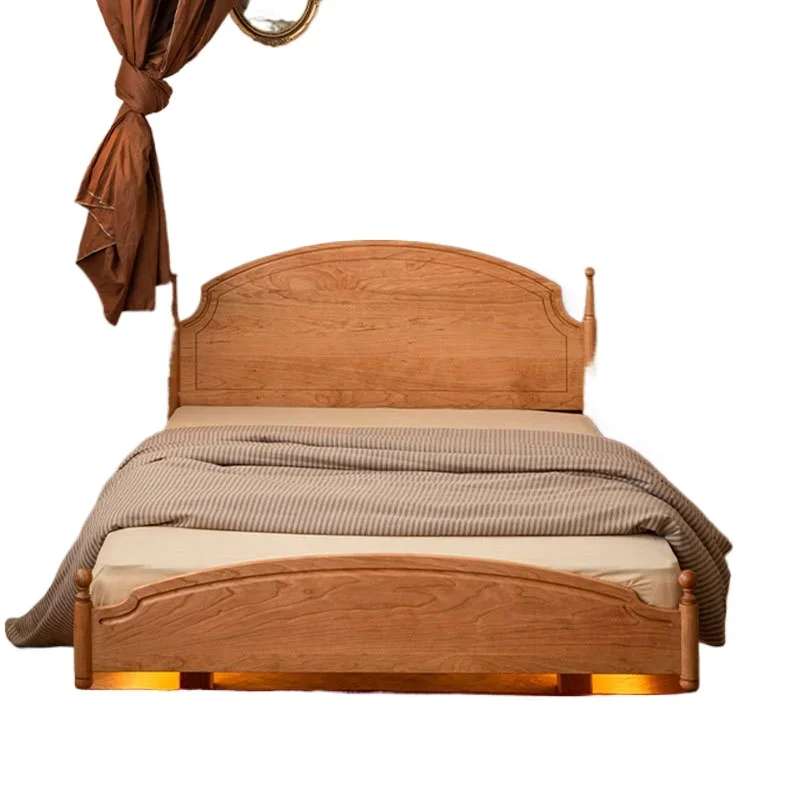 Nordic cherry wood retro children's bed, all solid wood multi-functional princess bed, black walnut second