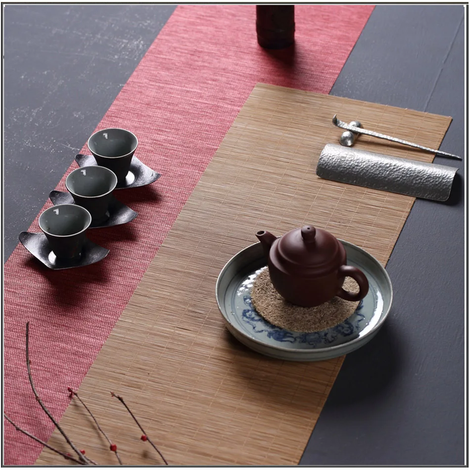 25cm 30cm 35cm 40cm Bamboo woven bamboo mat tea mat tea tray heat insulation mat Kung Fu tea ceremony bamboo curtain accessories