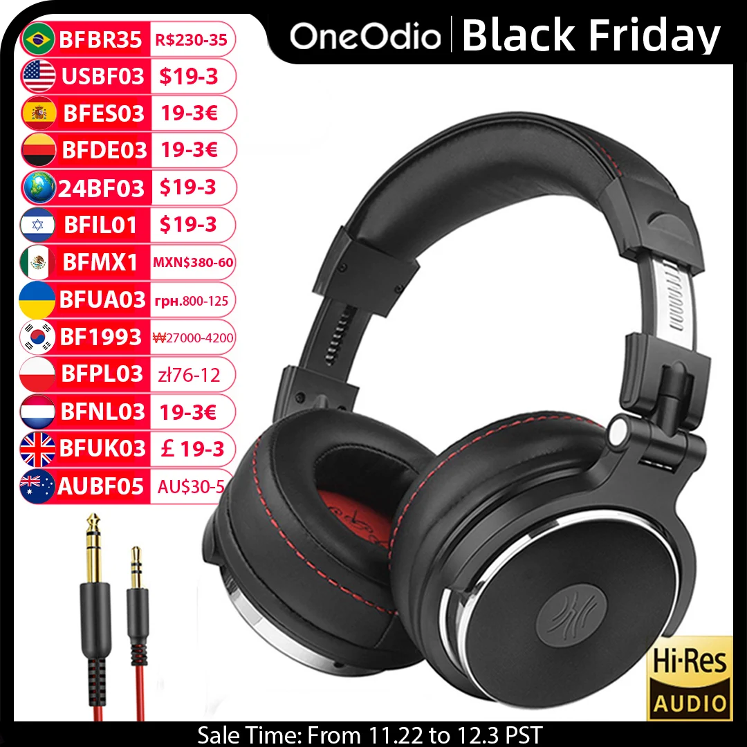 Oneodio Wired Professional Studio Pro DJ Headphones With Microphone Over Ear HiFi Monitor Music Headset Earphone For Phone PC