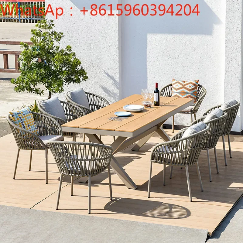 

Xinhao outdoor furniture Nordic outdoor solid wood dining table sunscreen modern villa courtyard outdoor leisure chair