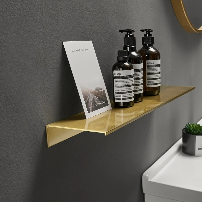 bathroom brushed gold aluminum rack tray, toilet wall hanging cosmetic storage rack, bathroom shower room shower gel rack
