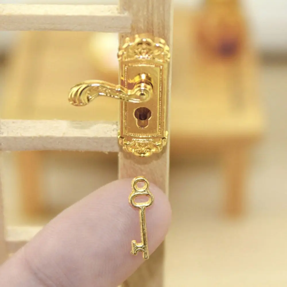 DIY Accessories Retro Style Keyhole Plate Miniature Door Handles Mini Furniture Pull Brass Knobs Dollhouse Lock Key Set