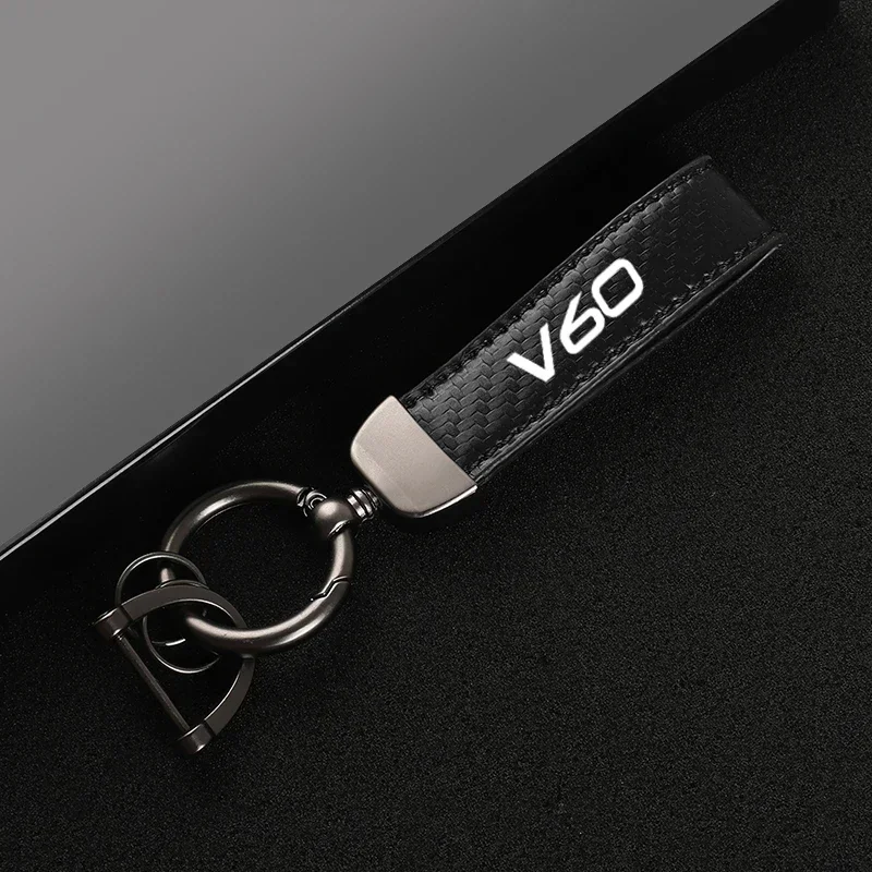 مجوهرات إبزيم سلسلة مفاتيح للسيارة ، سلسلة مفاتيح جلدية من ألياف الكربون لفولفو V60 ، إكسسوارات سيارات ، جديدة