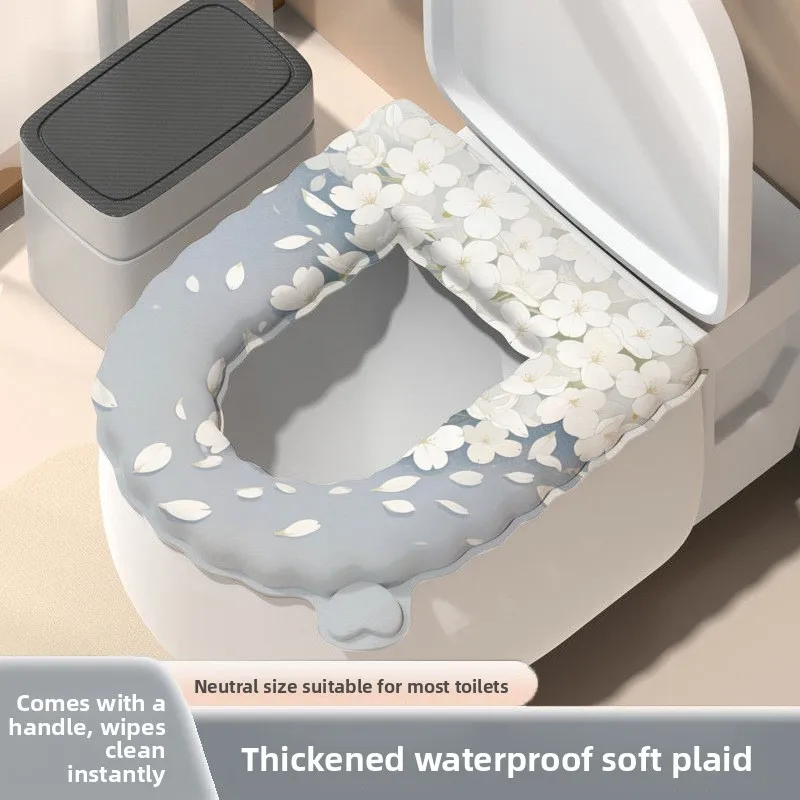 Thickened Waterproof Toilet Seat Cushion Universal Fit Soft Non Slip Removable Cover for All Seasons Household Bathroom Use