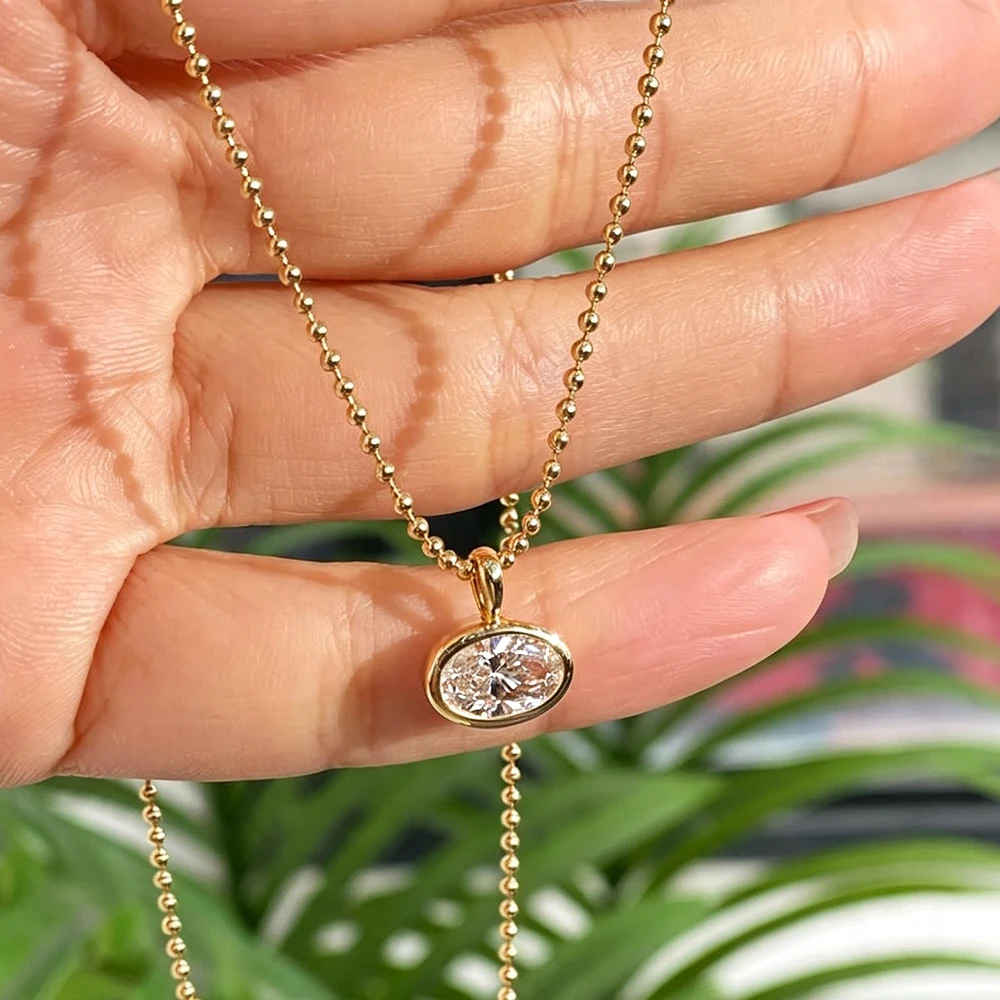 BXINY 2/3/4 Karat Ost-West Oval Geschliffene Moissanit-Halskette mit Perlenkette, S925 Silber, Solitär-Diamantanhänger mit Lünettenfassung, Geschenk-Schmuck GRA – Detail 7