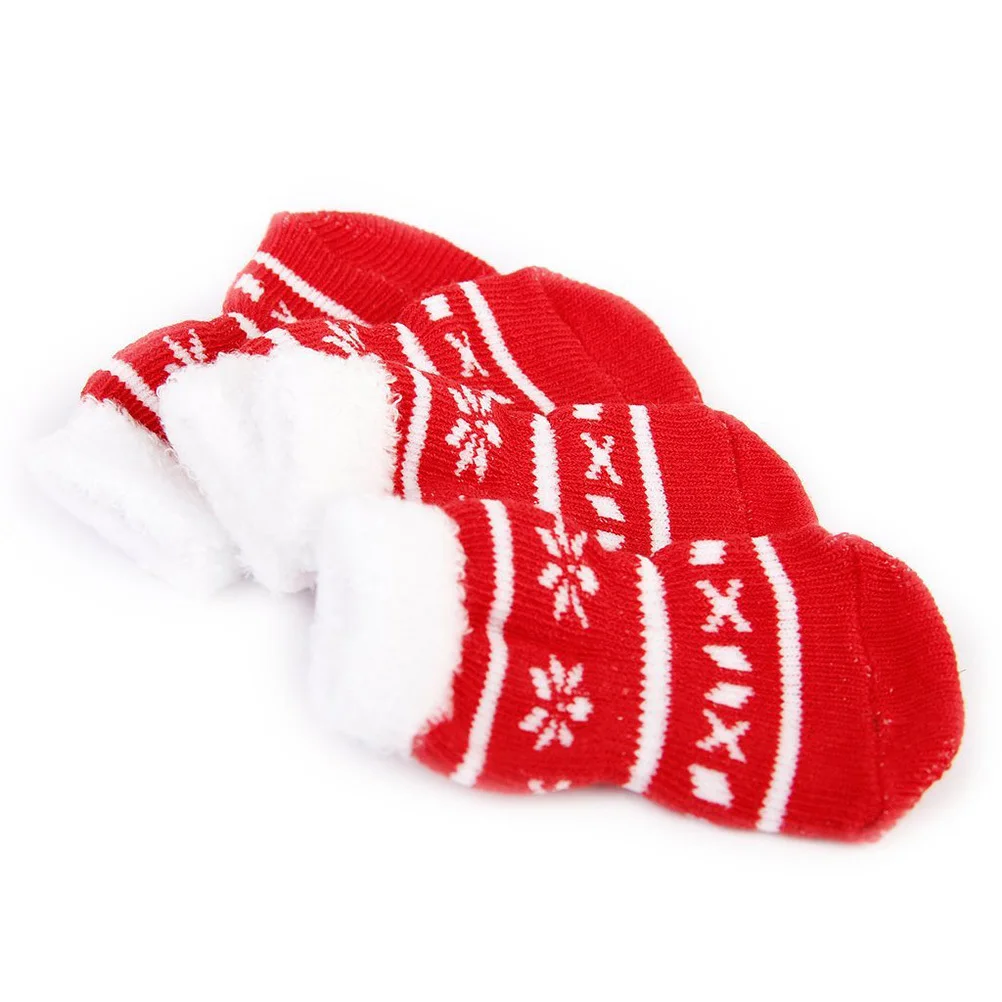 

4Pcs Christmas Pet Socks M Size Red Non-Slip Anti Claw Pattern for Dogs from Cold Snow Ice Salt Easy to Use