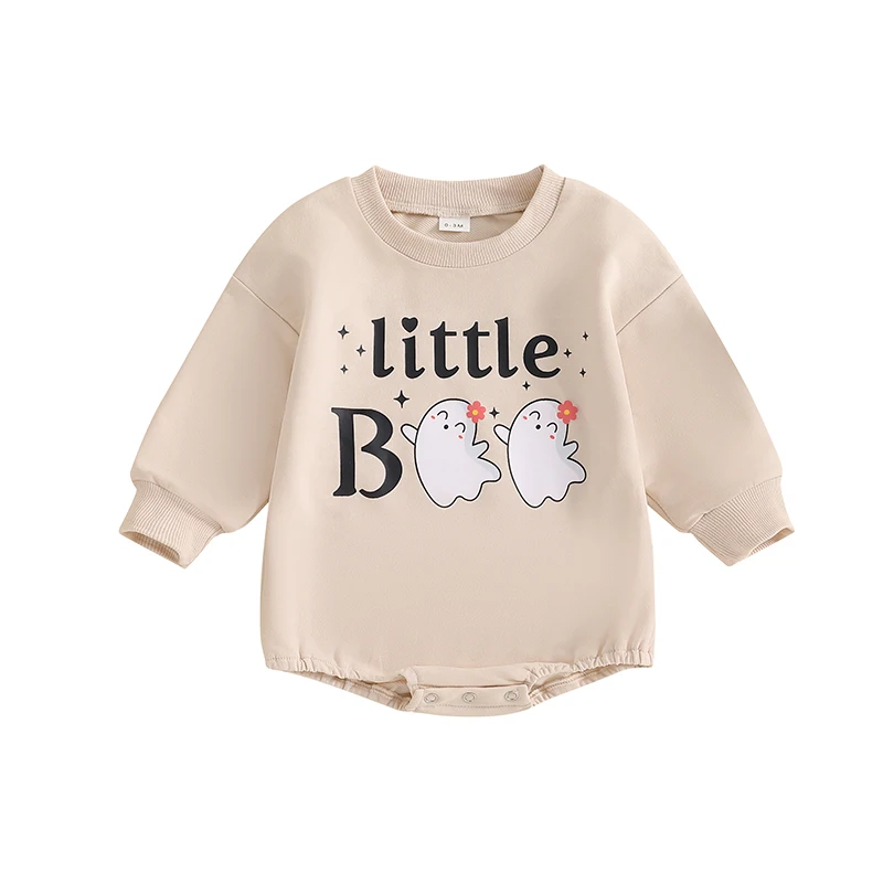 

Baby Girl Boy Halloween Romper Ghost Letter Print Long Sleeve Sweatshirt Jumpsuit for Fall Winter