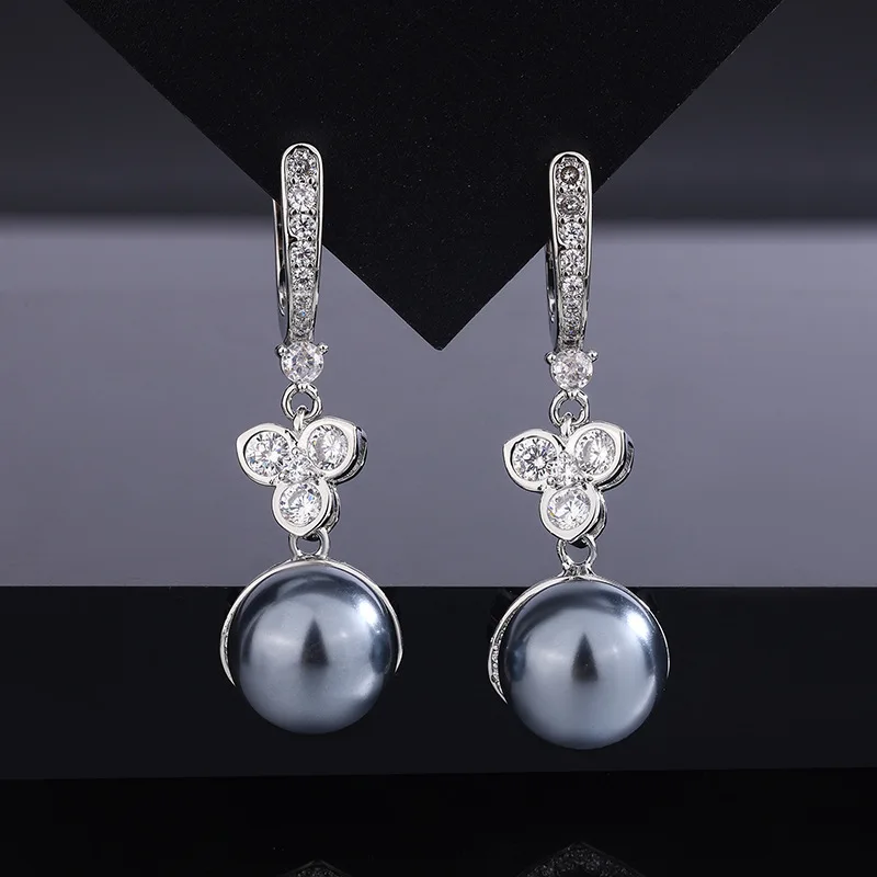 Jewelry Gold Plated Inlaid Mother-of-Pearl Pearl Fashion Diamond-Studded Simple Pearl Set 12mm