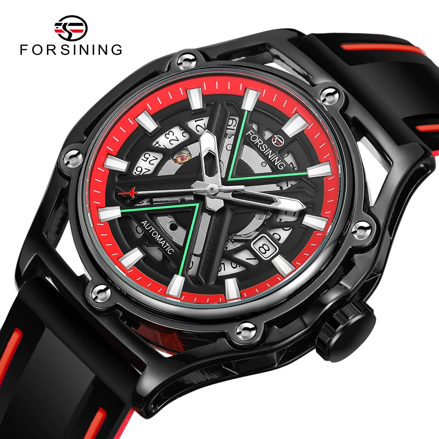 2024 Forsining Gele Robot X Ontwerp Transparant Skelet Rubberen Band Mannen Mechanisch Automatisch Horloge Luxe Montre Homme Klok